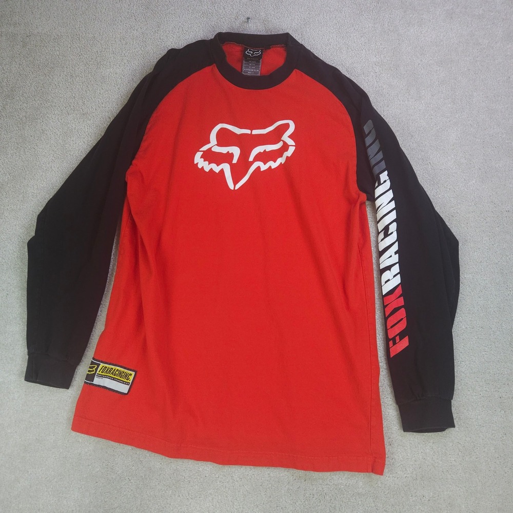 Vintage Fox Racing Motocross Jersey Mens Medium Red Black Cotton Long Sleeve Y2K